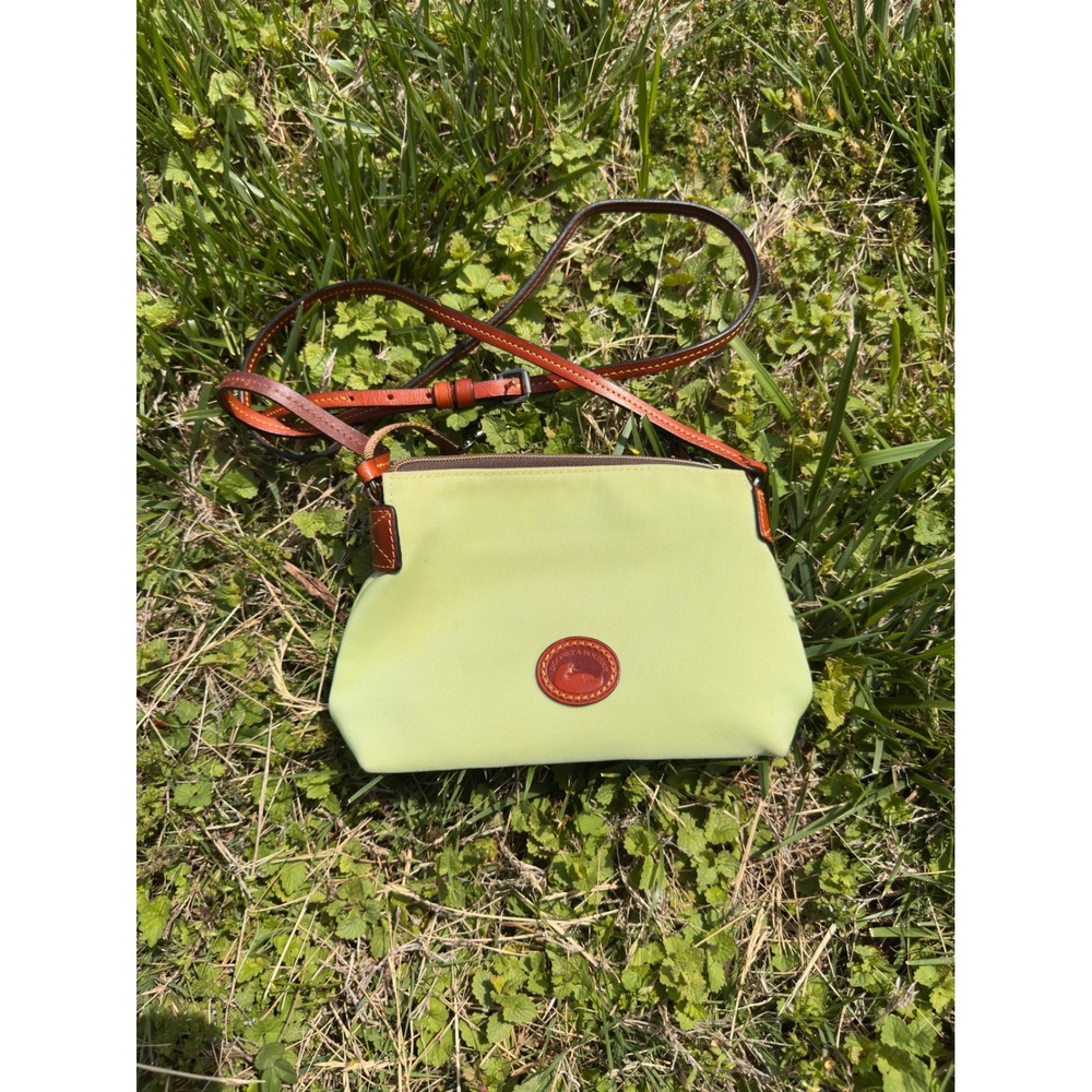 Dooney & Bourke Spring Green Nylon Leather Trim Crossbody Bag Small Zip Top
